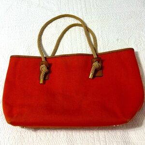 Michael Kors Tote Handbag. Monogram Burnt Orange Canvas Rope Straps Snap